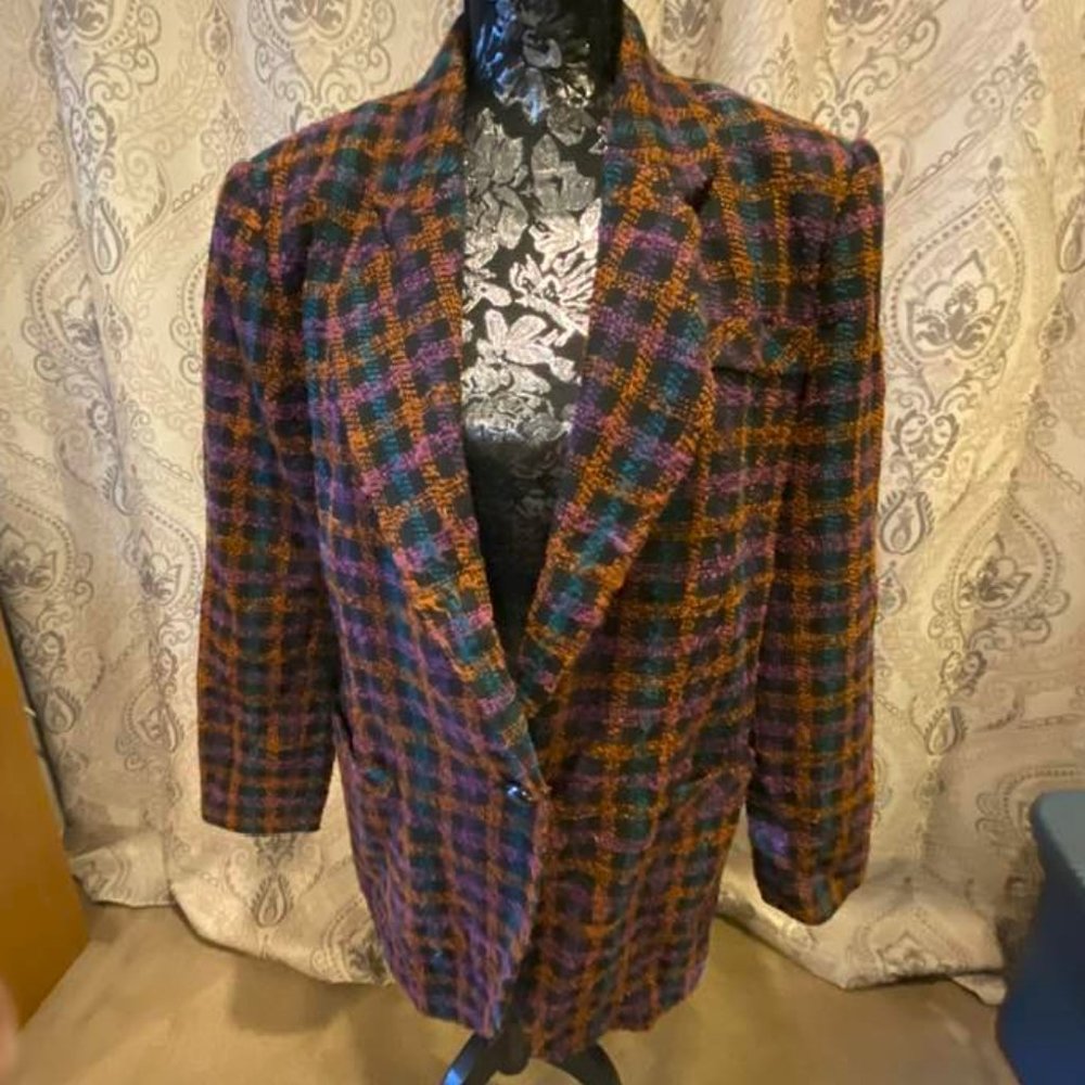 Vintage Anthony Michael Wool Black Plaid Blazer, 6